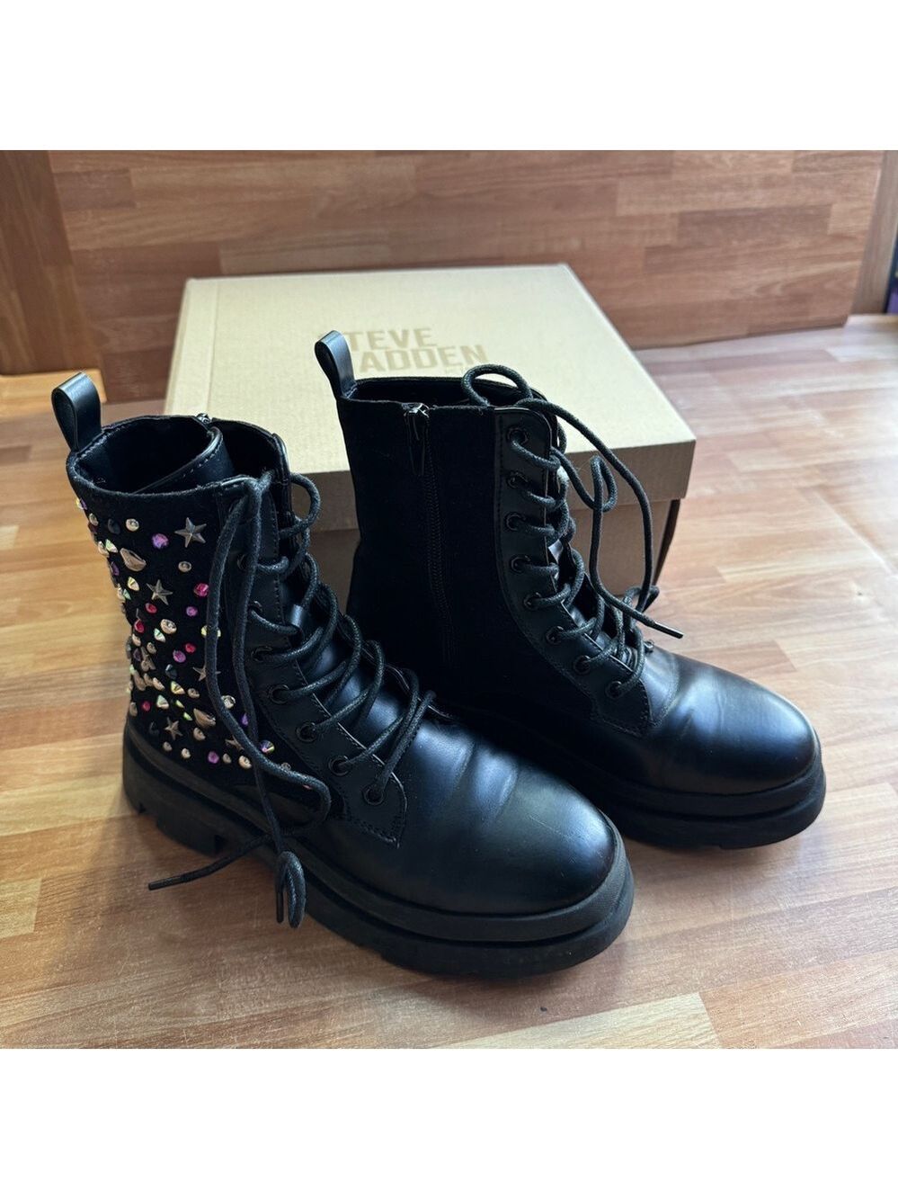 Steve Madden Black studded combat boots size  3